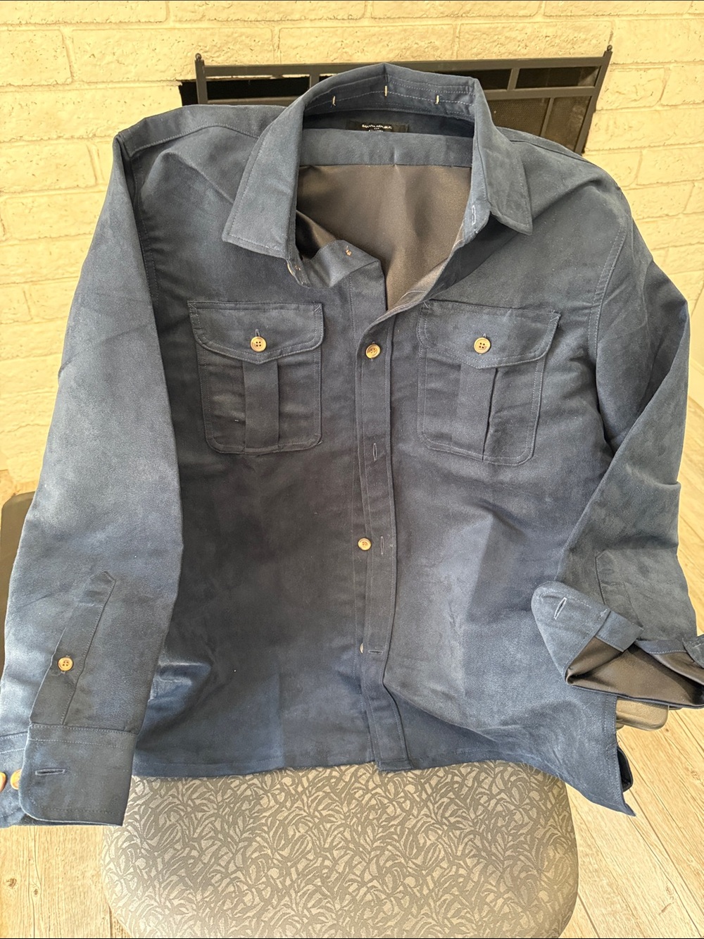 Banana Republic Navy Vegan Suede Shirt Jacket
